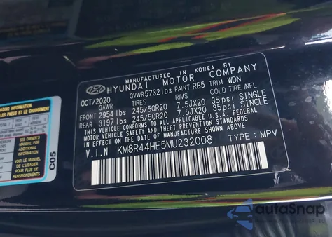 2021 Hyundai Palisade Sel z USA, uszkodzony, nr VIN KM8R44HE5MU232008